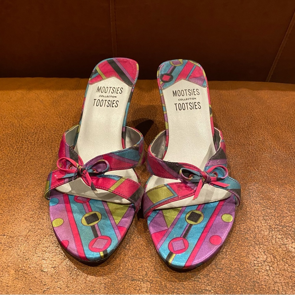 Mootsies Tootsies Multicolor Bow Slides Mules Size 7 - Picture 3 of 7